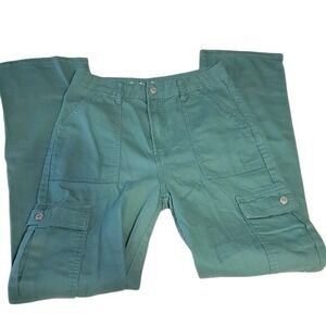 S.O.N.G. 90s Boyfriend Cargo Jeans Green High Rise‎ Pockets Straight Leg SZ:7/28